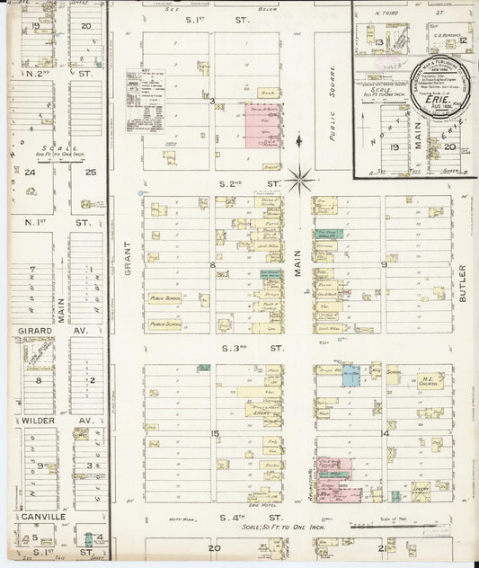 Sanborn Fire Insurance Map from Erie, Neosho County, Kansas (1886), Sheet #0001 - Historic Sanborn Fire Insurance Map Print, vintage old map wall art, antique decor, genealogy gift, Kansas Kansas map