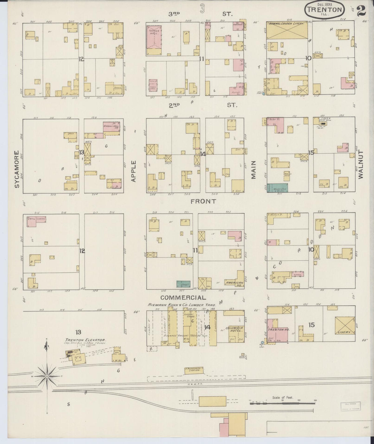 Sanborn Fire Insurance Map from Trenton, Clinton County, Illinois (1893), Sheet #0002 - Historic Sanborn Fire Insurance Map Print, vintage old map wall art, antique decor, genealogy gift, Illinois Illinois map