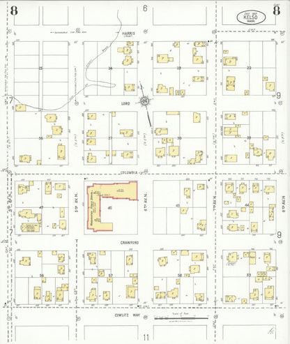 Sanborn Fire Insurance Map from Kelso, Cowlitz County, Washington (1927), Sheet #0008 - Complete Map Set gallery image, historic Sanborn map, vintage wall art, Washington Washington