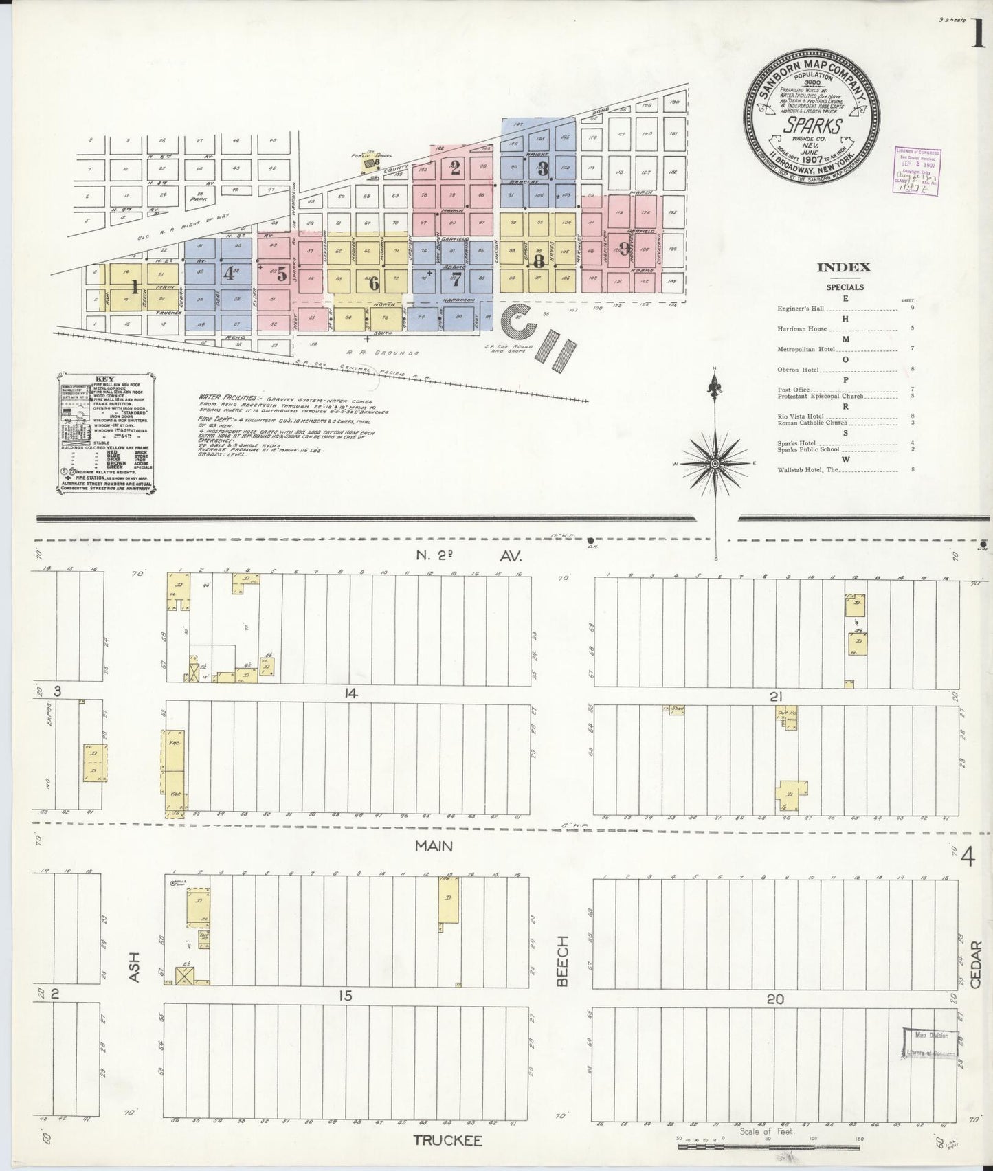 Sanborn Fire Insurance Map from Sparks, Washoe County, Nevada (1907), Sheet #0001 - Historic Sanborn Fire Insurance Map Print, vintage old map wall art, antique decor, genealogy gift, Nevada Nevada map