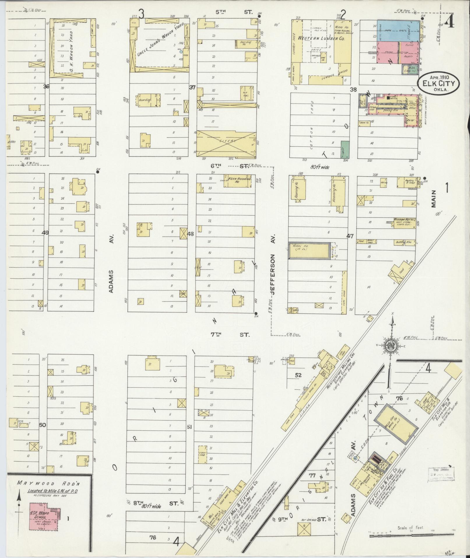 Sanborn Fire Insurance Map from Elk City, Beckham County, Oklahoma (1910), Sheet #0004 - Historic Sanborn Fire Insurance Map Print, vintage old map wall art, antique decor, genealogy gift, Oklahoma Oklahoma map