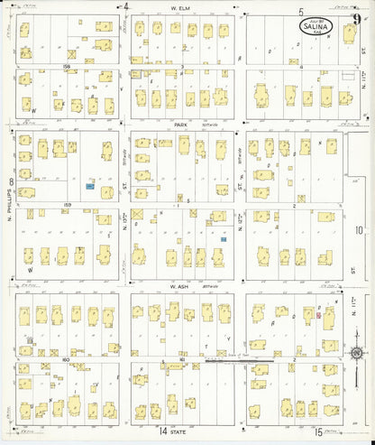 Sanborn Fire Insurance Map from Salina, Saline County, Kansas (1917), Sheet #0009 - Complete Map Set gallery image, historic Sanborn map, vintage wall art, Kansas Kansas