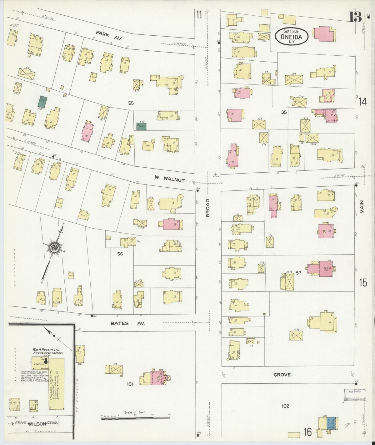 Sanborn Fire Insurance Map from Oneida, Madison County, New York (1909), Sheet #0013 - Historic Sanborn Fire Insurance Map Print, vintage old map wall art, antique decor, genealogy gift, New York New York map