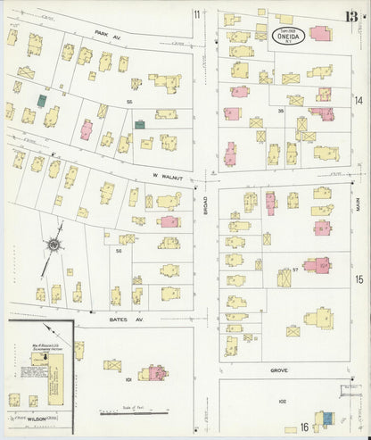 Sanborn Fire Insurance Map from Oneida, Madison County, New York (1909), Sheet #0013 - Historic Sanborn Fire Insurance Map Print, vintage old map wall art, antique decor, genealogy gift, New York New York map