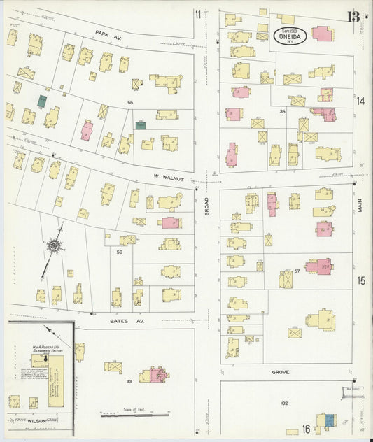 Sanborn Fire Insurance Map from Oneida, Madison County, New York (1909), Sheet #0013 - Historic Sanborn Fire Insurance Map Print, vintage old map wall art, antique decor, genealogy gift, New York New York map