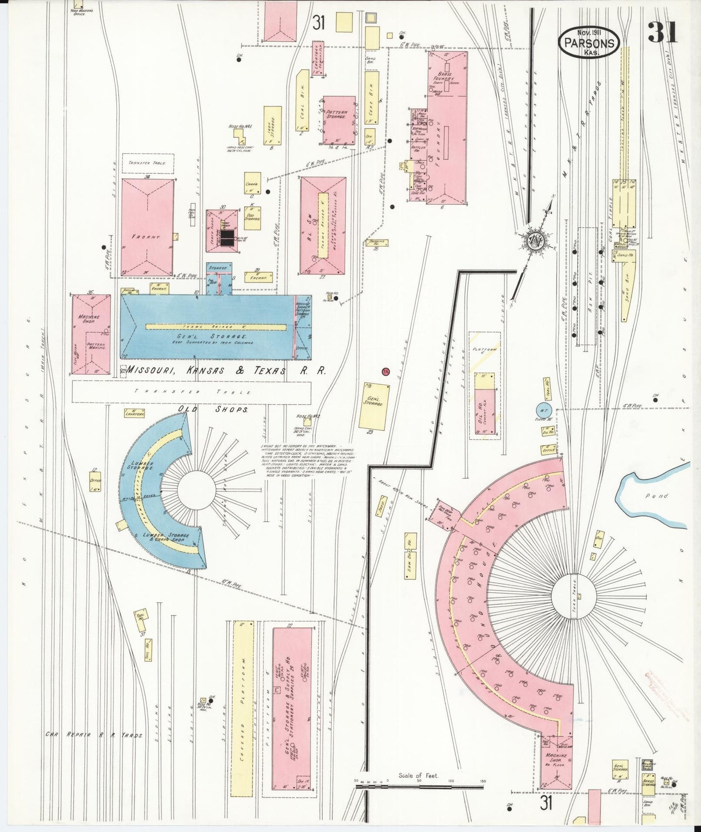 Sanborn Fire Insurance Map from Parsons, Labette County, Kansas (1911), Sheet #0031 - Complete Map Set gallery image, historic Sanborn map, vintage wall art, Kansas Kansas