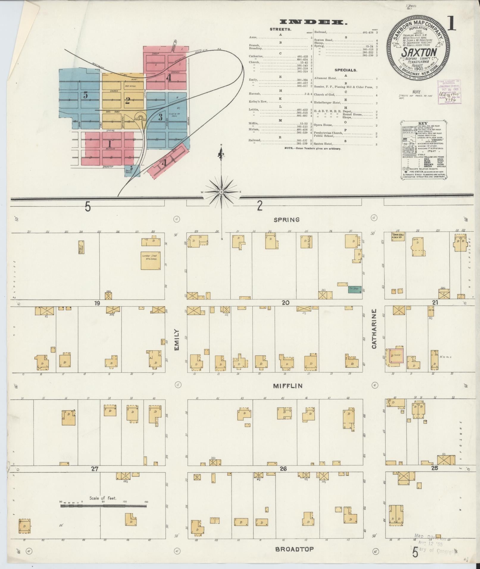 Sanborn Fire Insurance Map from Saxton, Bedford County, Pennsylvania (1905), Sheet #0001 - Complete Map Set gallery image, historic Sanborn map, vintage wall art, Pennsylvania Pennsylvania