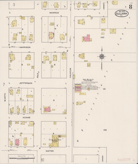 Sanborn Fire Insurance Map from Sullivan, Moultrie County, Illinois (1922), Sheet #0008 - Historic Sanborn Fire Insurance Map Print, vintage old map wall art, antique decor, genealogy gift, Illinois Illinois map