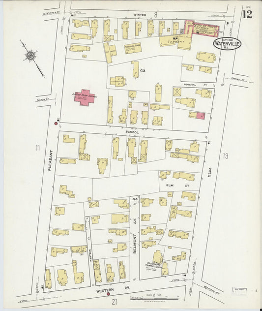 Sanborn Fire Insurance Map from Waterville, Kennebec County, Maine (1921), Sheet #0012 - Historic Sanborn Fire Insurance Map Print, vintage old map wall art, antique decor, genealogy gift, Maine Maine map