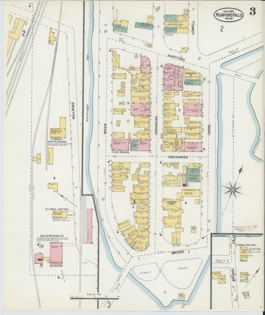 Sanborn Fire Insurance Map from Rumford Falls, Oxford County, Maine (1903), Sheet #0003 - Historic Sanborn Fire Insurance Map Print, vintage old map wall art, antique decor, genealogy gift, Maine Maine map