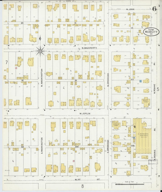 Sanborn Fire Insurance Map from Webb City, Jasper County, Missouri (1906), Sheet #0006 - Historic Sanborn Fire Insurance Map Print, vintage old map wall art, antique decor, genealogy gift, Missouri Missouri map