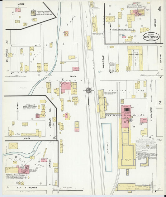 Sanborn Fire Insurance Map from New Prague, Scott And Le Sueur, Minnesota (1910), Sheet #0004 - Historic Sanborn Fire Insurance Map Print, vintage old map wall art, antique decor, genealogy gift, Minnesota Minnesota map
