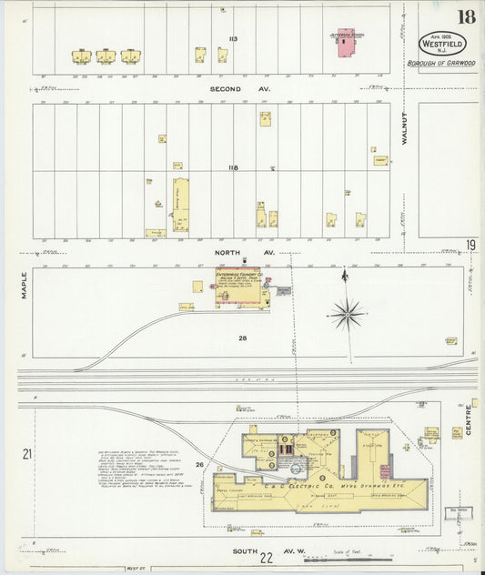 Sanborn Fire Insurance Map from Westfield, Union County, New Jersey (1909), Sheet #0018 - Historic Sanborn Fire Insurance Map Print, vintage old map wall art, antique decor, genealogy gift, New Jersey New Jersey map