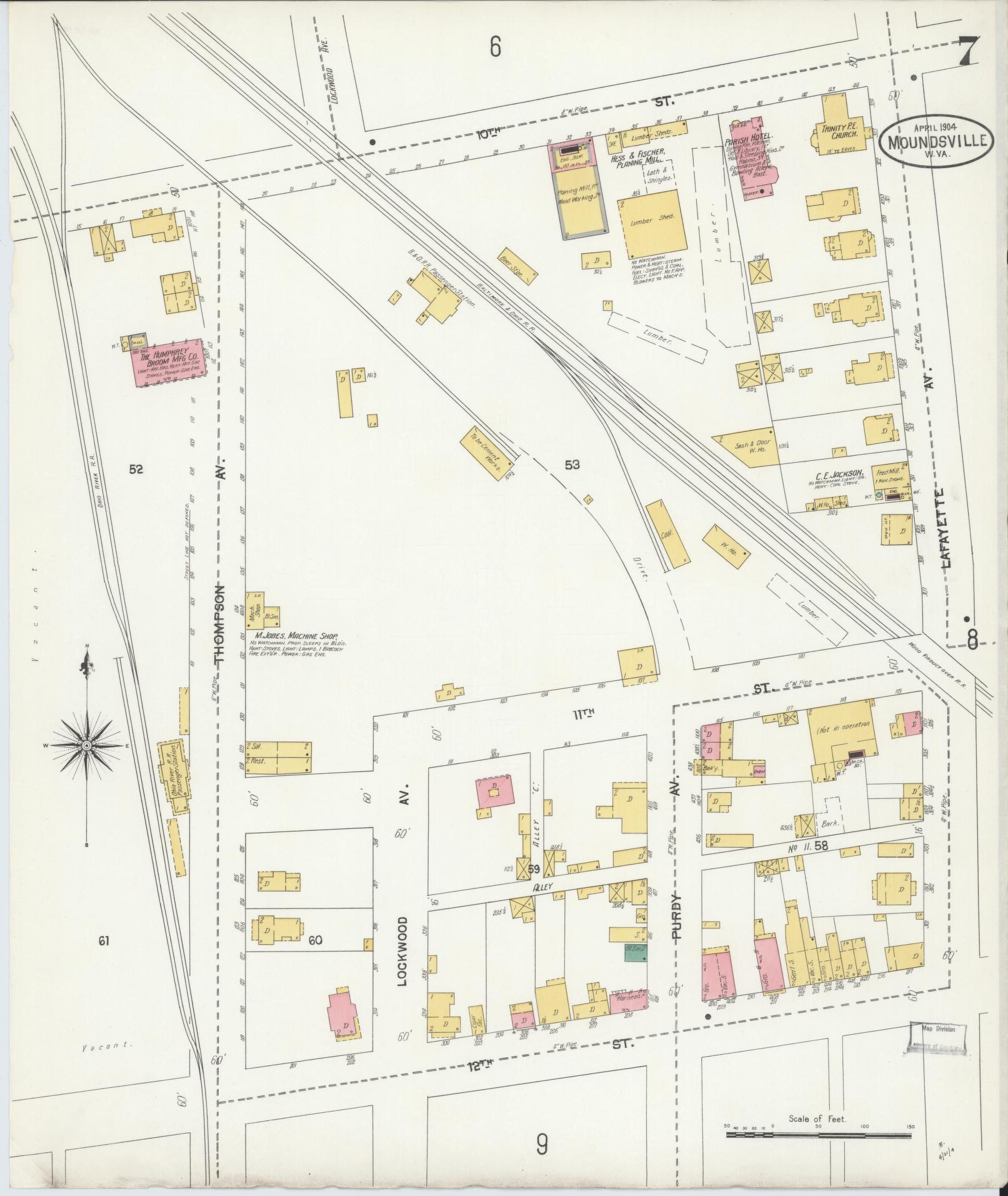 Sanborn Fire Insurance Map from Moundsville, Marshall County, West Virginia (1904), Sheet #0007 - Complete Map Set gallery image, historic Sanborn map, vintage wall art, West Virginia West Virginia