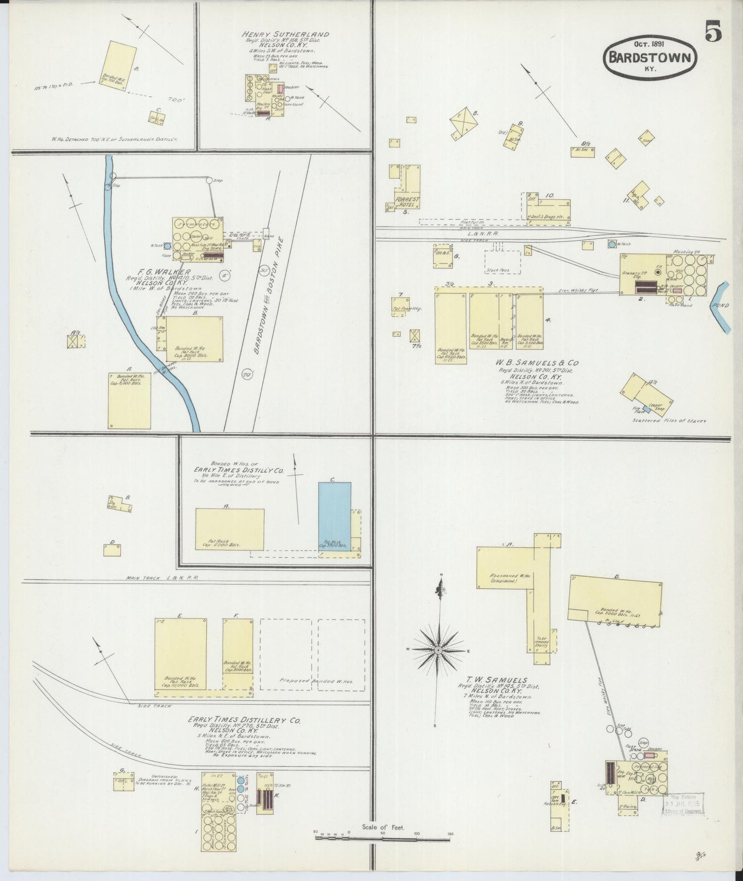 Sanborn Fire Insurance Map from Bardstown, Nelson County, Kentucky (1891), Sheet #0005 - Historic Sanborn Fire Insurance Map Print, vintage old map wall art, antique decor, genealogy gift, Kentucky Kentucky map
