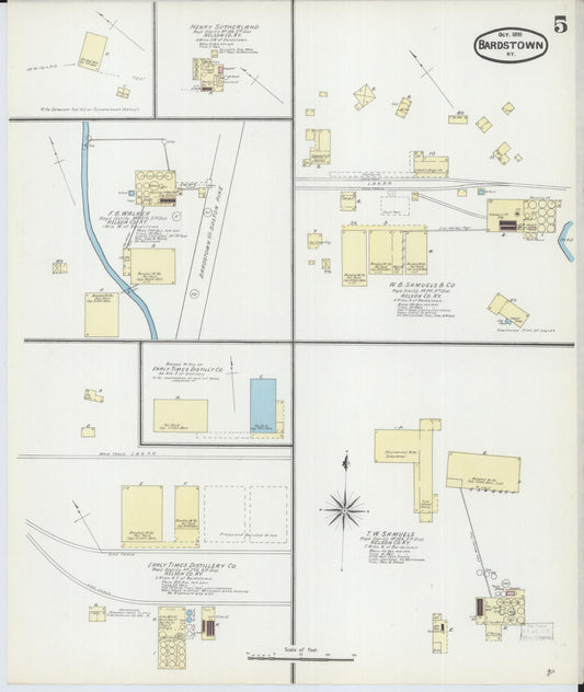 Sanborn Fire Insurance Map from Bardstown, Nelson County, Kentucky (1891), Sheet #0005 - Historic Sanborn Fire Insurance Map Print, vintage old map wall art, antique decor, genealogy gift, Kentucky Kentucky map