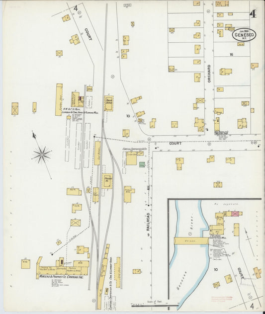 Sanborn Fire Insurance Map from Geneseo, Livingston County, New York (1900), Sheet #0004 - Historic Sanborn Fire Insurance Map Print, vintage old map wall art, antique decor, genealogy gift, New York New York map