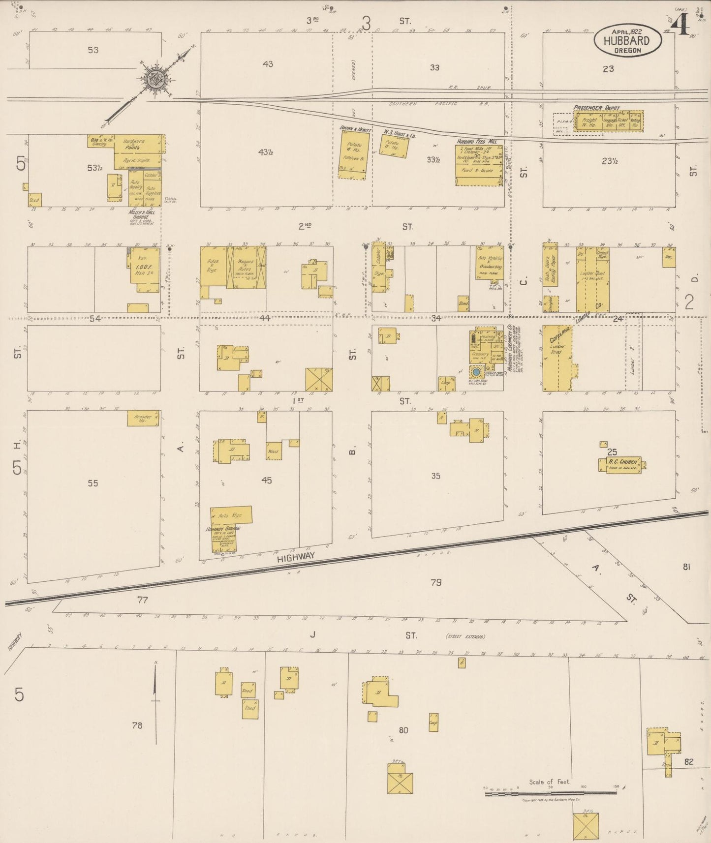 Sanborn Fire Insurance Map from Hubbard, Marion County, Oregon (1922), Sheet #0004 - Complete Map Set gallery image, historic Sanborn map, vintage wall art, Oregon Oregon