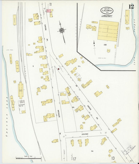 Sanborn Fire Insurance Map from Laconia, Belknap County, New Hampshire (1911), Sheet #0012 - Historic Sanborn Fire Insurance Map Print, vintage old map wall art, antique decor, genealogy gift, New Hampshire New Hampshire map