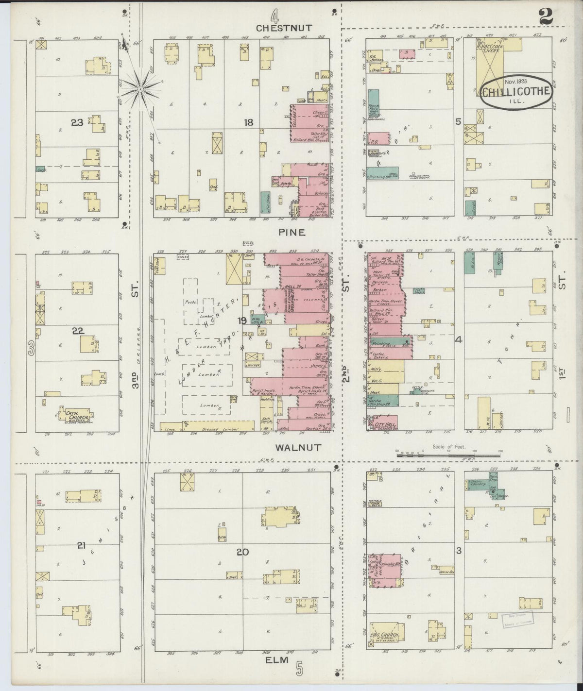 Sanborn Fire Insurance Map from Chillicothe, Peoria County, Illinois (1893), Sheet #0002 - Complete Map Set gallery image, historic Sanborn map, vintage wall art, Illinois Illinois