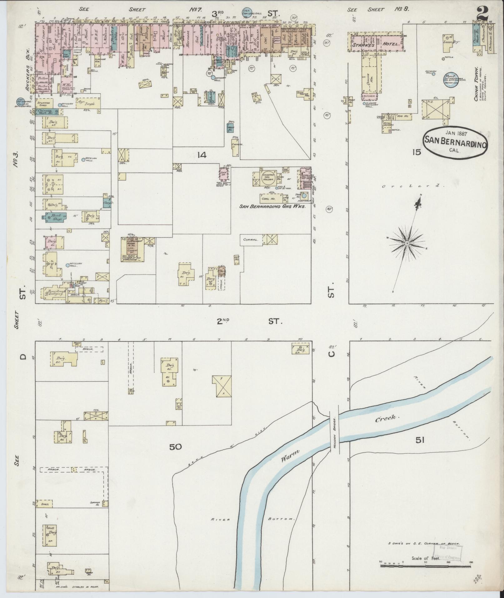 Sanborn Fire Insurance Map from San Bernardino, San Bernardino County, California (1887), Sheet #0002 - Complete Map Set gallery image, historic Sanborn map, vintage wall art, California California