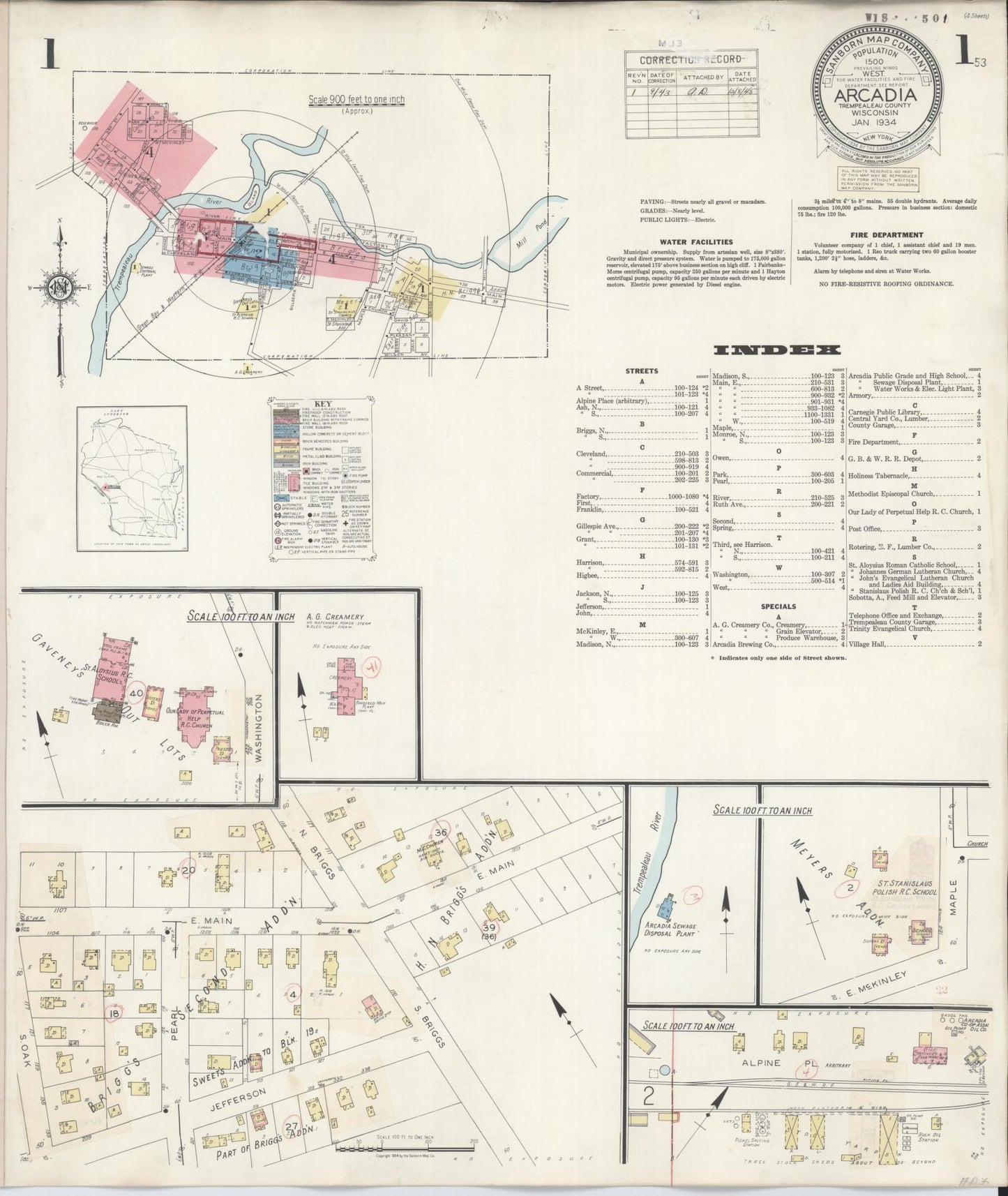 Sanborn Fire Insurance Map from Arcadia, Trempealeau County, Wisconsin (1943), Sheet #0001 - Complete Map Set gallery image, historic Sanborn map, vintage wall art, Wisconsin Wisconsin