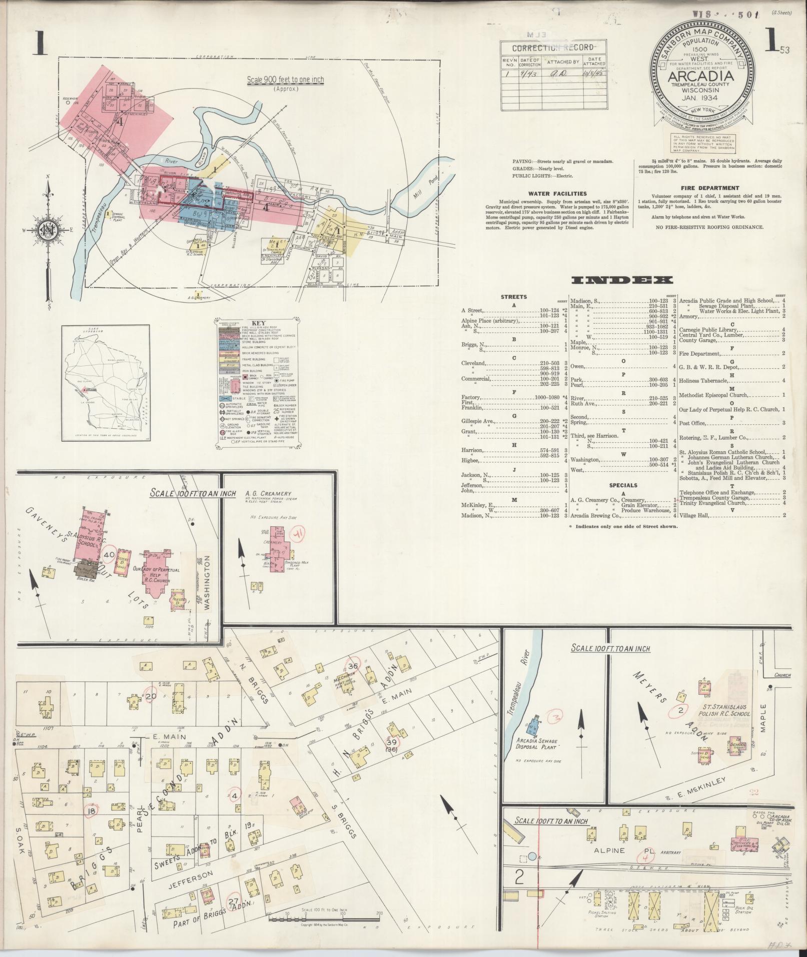 Sanborn Fire Insurance Map from Arcadia, Trempealeau County, Wisconsin (1943), Sheet #0001 - Complete Map Set gallery image, historic Sanborn map, vintage wall art, Wisconsin Wisconsin