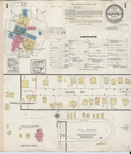 Sanborn Fire Insurance Map from Woodsfield, Monroe County, Ohio (1949), Sheet #0001 - Historic Sanborn Fire Insurance Map Print, vintage old map wall art, antique decor, genealogy gift, Ohio Ohio map