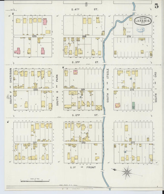 Sanborn Fire Insurance Map from Laramie, Albany County, Wyoming (1894), Sheet #0005 - Historic Sanborn Fire Insurance Map Print, vintage old map wall art, antique decor, genealogy gift, Wyoming Wyoming map