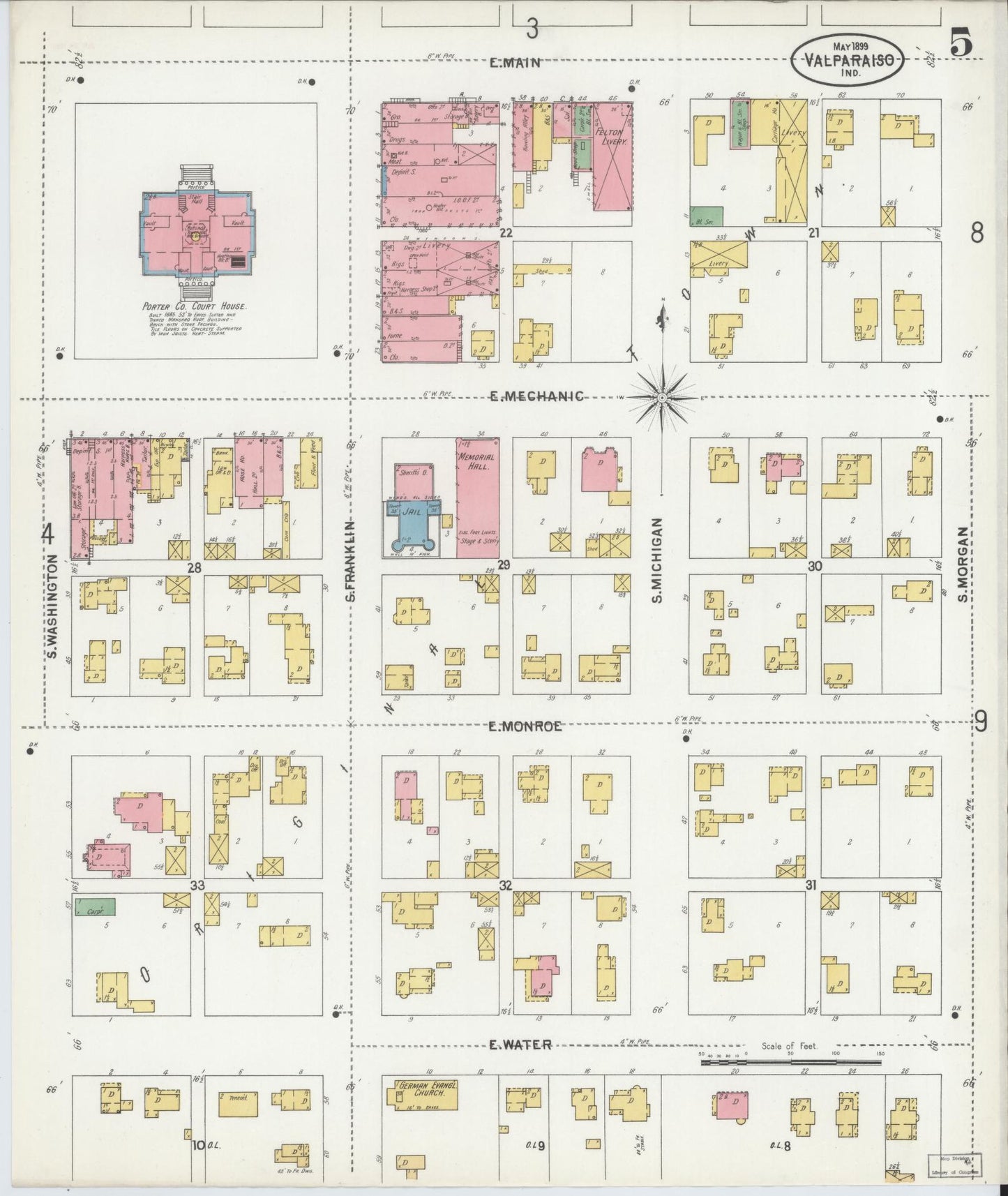 Sanborn Fire Insurance Map from Valparaiso, Porter County, Indiana (1899), Sheet #0005 - Complete Map Set gallery image, historic Sanborn map, vintage wall art, Indiana Indiana