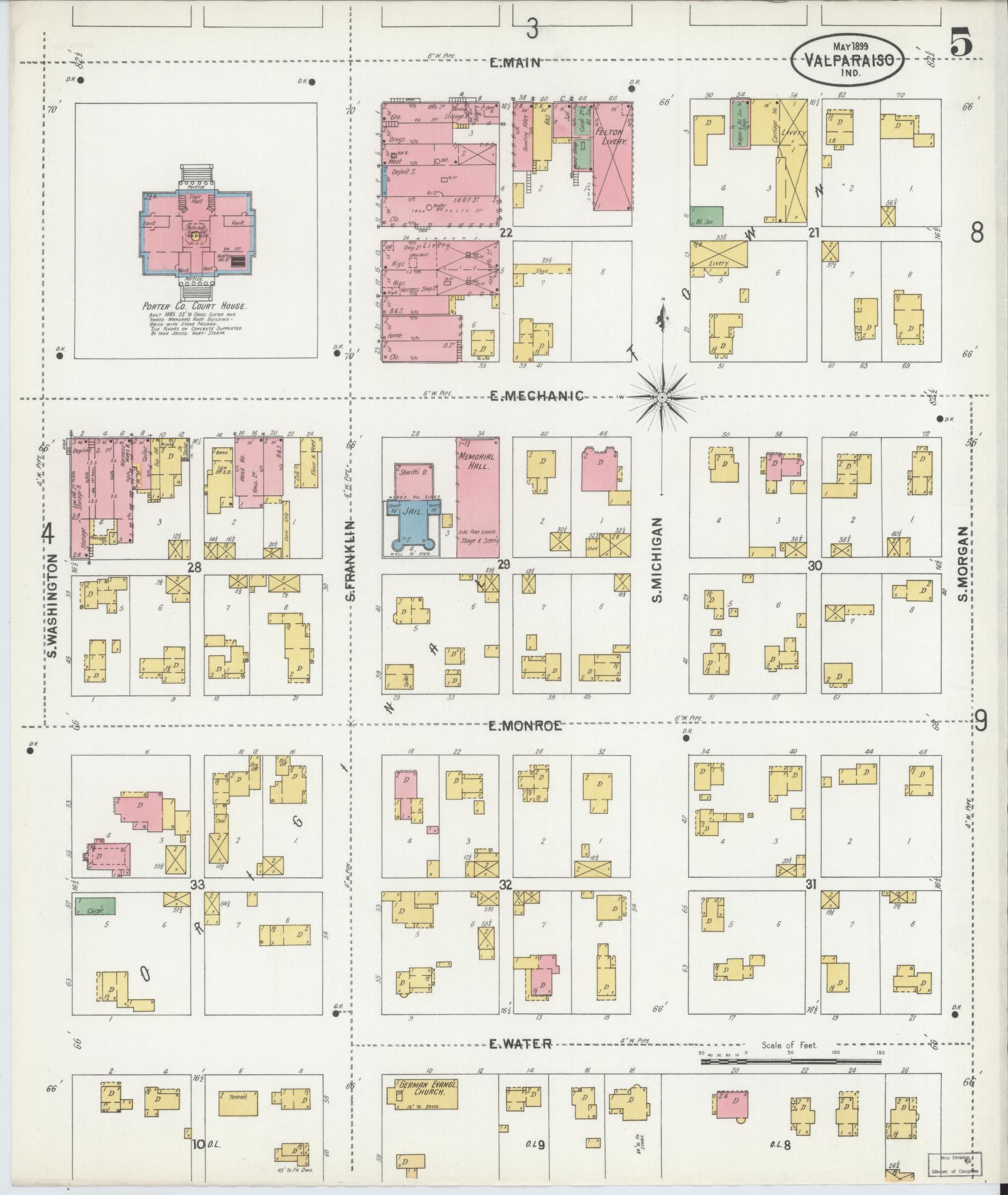 Sanborn Fire Insurance Map from Valparaiso, Porter County, Indiana (1899), Sheet #0005 - Complete Map Set gallery image, historic Sanborn map, vintage wall art, Indiana Indiana