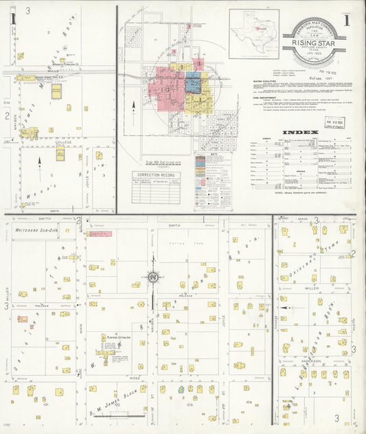 Sanborn Fire Insurance Map from Rising Star, Eastland County, Texas (1933), Sheet #0001 - Complete Map Set gallery image, historic Sanborn map, vintage wall art, Texas Texas