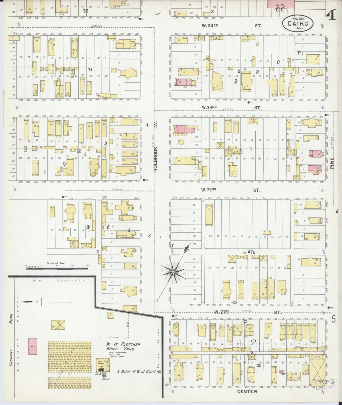 Sanborn Fire Insurance Map from Cairo, Alexander County, Illinois (1901), Sheet #0004 - Historic Sanborn Fire Insurance Map Print, vintage old map wall art, antique decor, genealogy gift, Illinois Illinois map