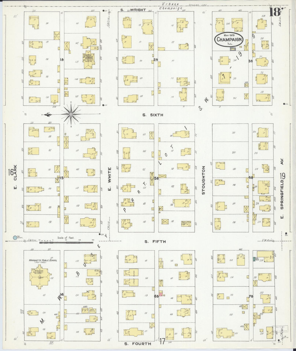 Sanborn Fire Insurance Map from Champaign, Champaign County, Illinois (1909), Sheet #0018 - Historic Sanborn Fire Insurance Map Print, vintage old map wall art, antique decor, genealogy gift, Illinois Illinois map