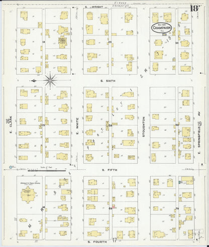Sanborn Fire Insurance Map from Champaign, Champaign County, Illinois (1909), Sheet #0018 - Historic Sanborn Fire Insurance Map Print, vintage old map wall art, antique decor, genealogy gift, Illinois Illinois map