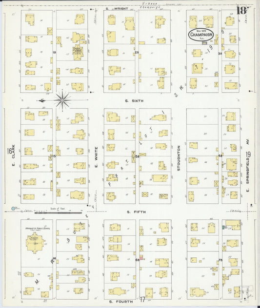 Sanborn Fire Insurance Map from Champaign, Champaign County, Illinois (1909), Sheet #0018 - Historic Sanborn Fire Insurance Map Print, vintage old map wall art, antique decor, genealogy gift, Illinois Illinois map