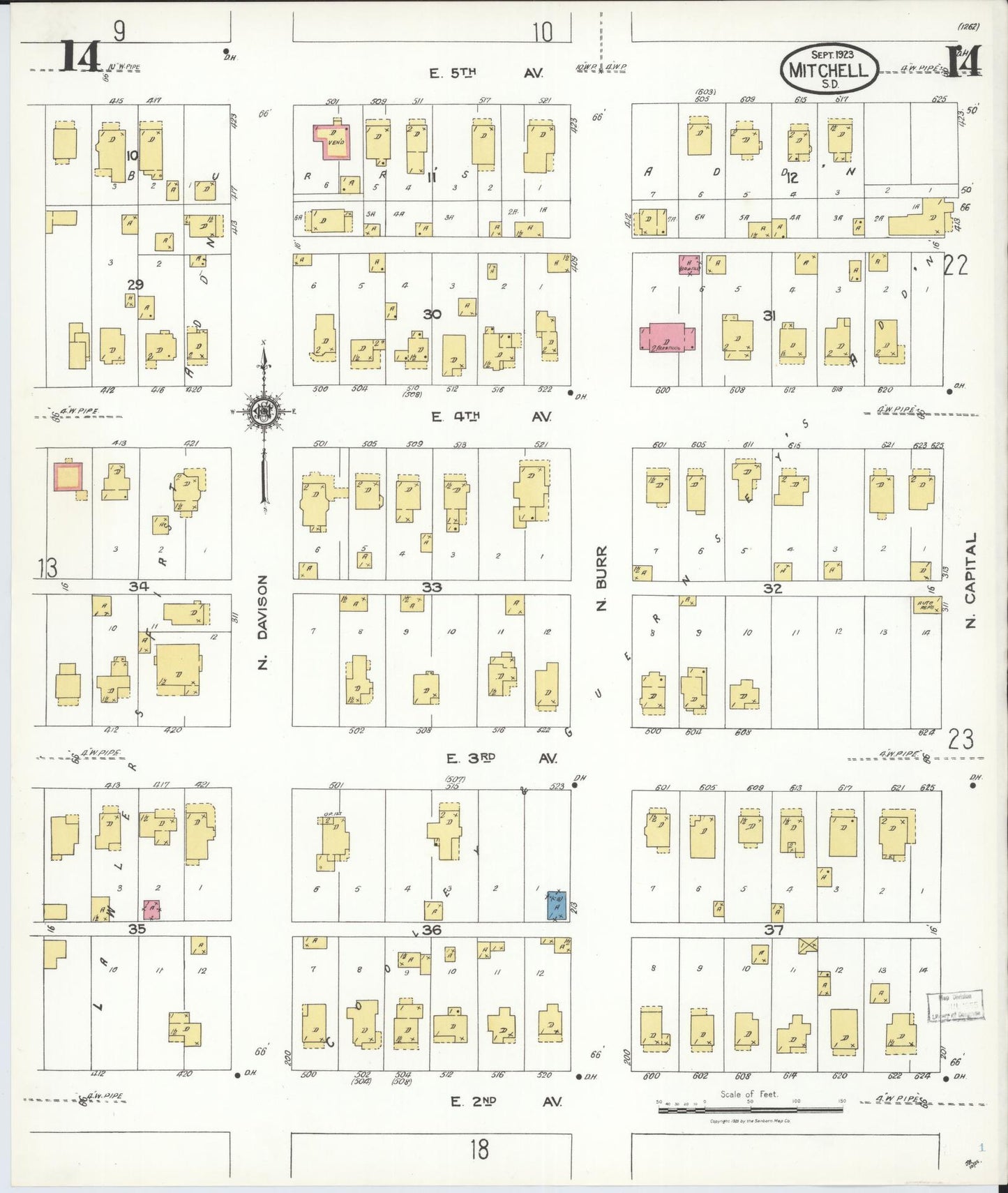 Sanborn Fire Insurance Map from Mitchell, Davison County, South Dakota (1923), Sheet #0014 - Complete Map Set gallery image, historic Sanborn map, vintage wall art, South Dakota South Dakota