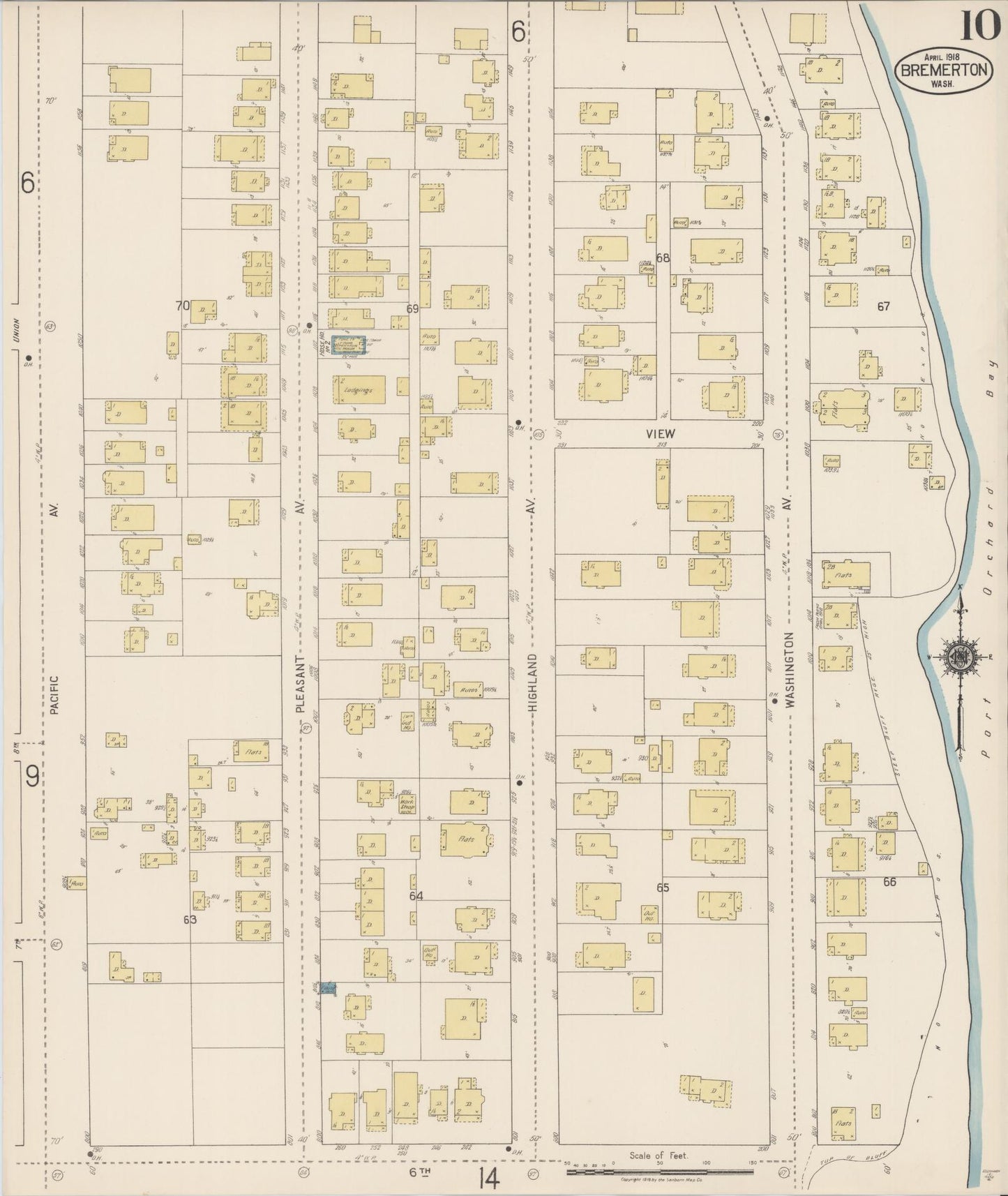 Sanborn Fire Insurance Map from Bremerton, Kitsap County, Washington (1918), Sheet #0010 - Complete Map Set gallery image, historic Sanborn map, vintage wall art, Washington Washington