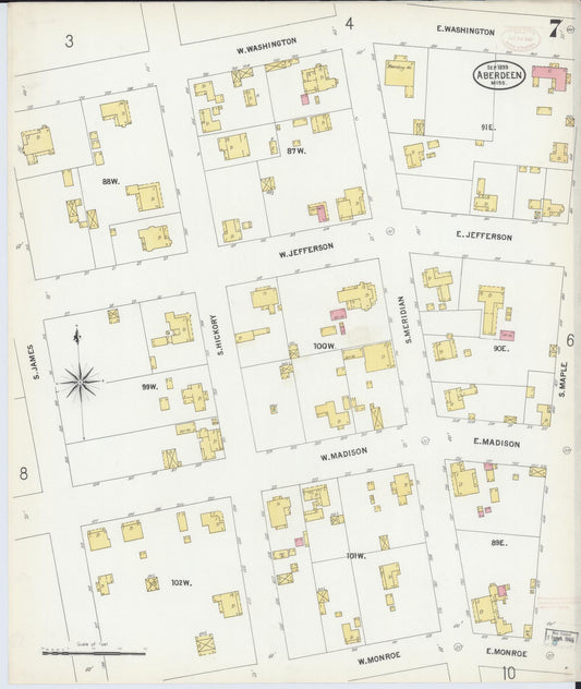 Sanborn Fire Insurance Map from Aberdeen, Monroe County, Mississippi (1899), Sheet #0007 - Historic Sanborn Fire Insurance Map Print, vintage old map wall art, antique decor, genealogy gift, Mississippi Mississippi map