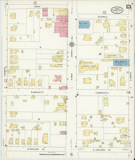Sanborn Fire Insurance Map from Sumter, Sumter County, South Carolina (1912), Sheet #0013 - Historic Sanborn Fire Insurance Map Print, vintage old map wall art, antique decor, genealogy gift, South Carolina South Carolina map