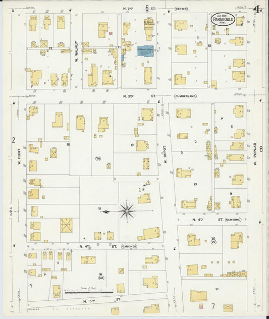 Sanborn Fire Insurance Map from Paragould, Greene County, Arkansas (1909), Sheet #0004 - Historic Sanborn Fire Insurance Map Print, vintage old map wall art, antique decor, genealogy gift, Arkansas Arkansas map