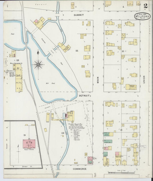 Sanborn Fire Insurance Map from Milford, Oakland County, Michigan (1895), Sheet #0002 - Historic Sanborn Fire Insurance Map Print, vintage old map wall art, antique decor, genealogy gift, Michigan Michigan map