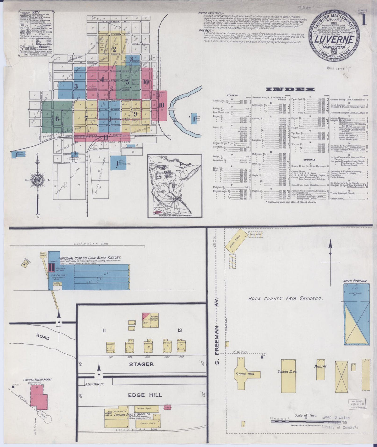 Sanborn Fire Insurance Map from Luverne, Rock County, Minnesota (1921), Sheet #0001 - Complete Map Set gallery image, historic Sanborn map, vintage wall art, Minnesota Minnesota