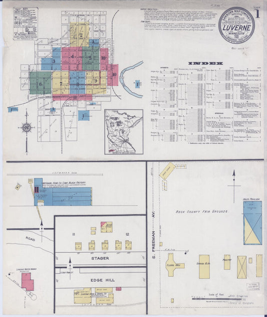Sanborn Fire Insurance Map from Luverne, Rock County, Minnesota (1921), Sheet #0001 - Complete Map Set gallery image, historic Sanborn map, vintage wall art, Minnesota Minnesota