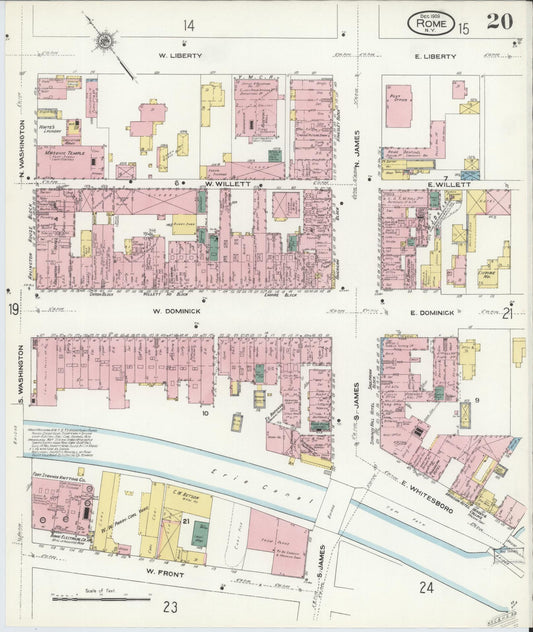 Sanborn Fire Insurance Map from Rome, Oneida County, New York (1909), Sheet #0020 - Historic Sanborn Fire Insurance Map Print, vintage old map wall art, antique decor, genealogy gift, New York New York map