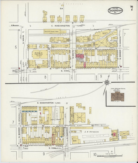 Sanborn Fire Insurance Map from Shenandoah, Schuylkill County, Pennsylvania (1921), Sheet #0007 - Historic Sanborn Fire Insurance Map Print, vintage old map wall art, antique decor, genealogy gift, Pennsylvania Pennsylvania map