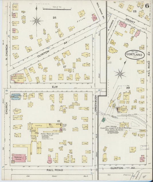 Sanborn Fire Insurance Map from Cortland, Cortland County, New York (1887), Sheet #0006 - Historic Sanborn Fire Insurance Map Print, vintage old map wall art, antique decor, genealogy gift, New York New York map