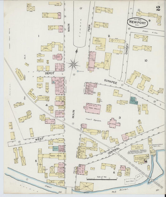 Sanborn Fire Insurance Map from Newport, Sullivan County, New Hampshire (1889), Sheet #0002 - Historic Sanborn Fire Insurance Map Print, vintage old map wall art, antique decor, genealogy gift, New Hampshire New Hampshire map