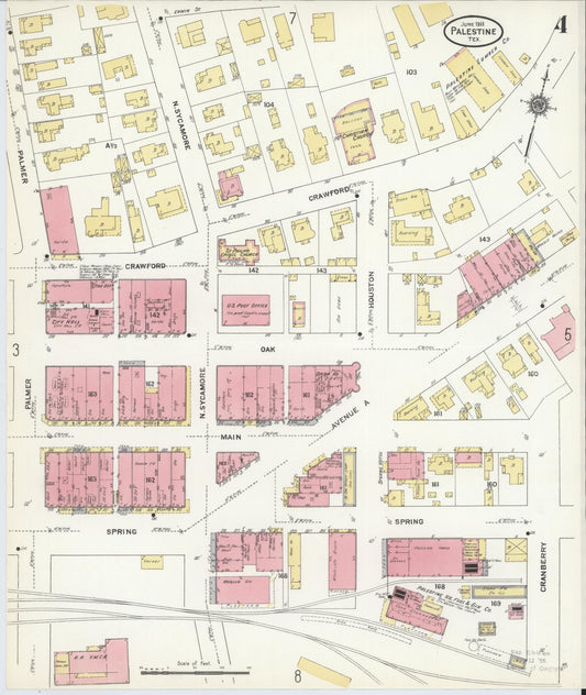 Sanborn Fire Insurance Map from Palestine, Anderson County, Texas (1911), Sheet #0004 - Historic Sanborn Fire Insurance Map Print, vintage old map wall art, antique decor, genealogy gift, Texas Texas map