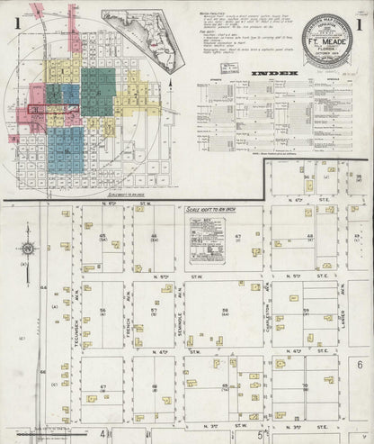 Sanborn Fire Insurance Map from Fort Meade, Polk County, Florida (1924), Sheet #0001 - Historic Sanborn Fire Insurance Map Print, vintage old map wall art, antique decor, genealogy gift, Florida Florida map